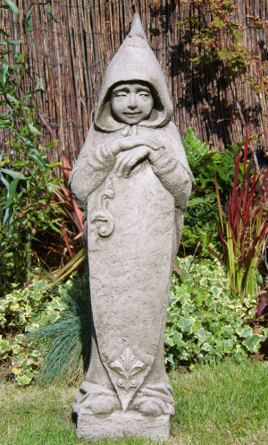 Marcus: a gothic stone monk statue with shield